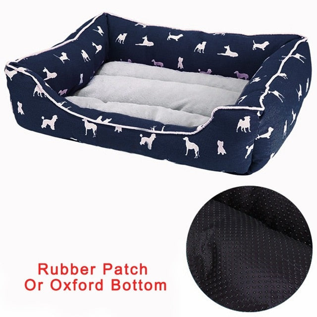 Super Comfy Fleece lined Dog Bed - Navy Square/Oval